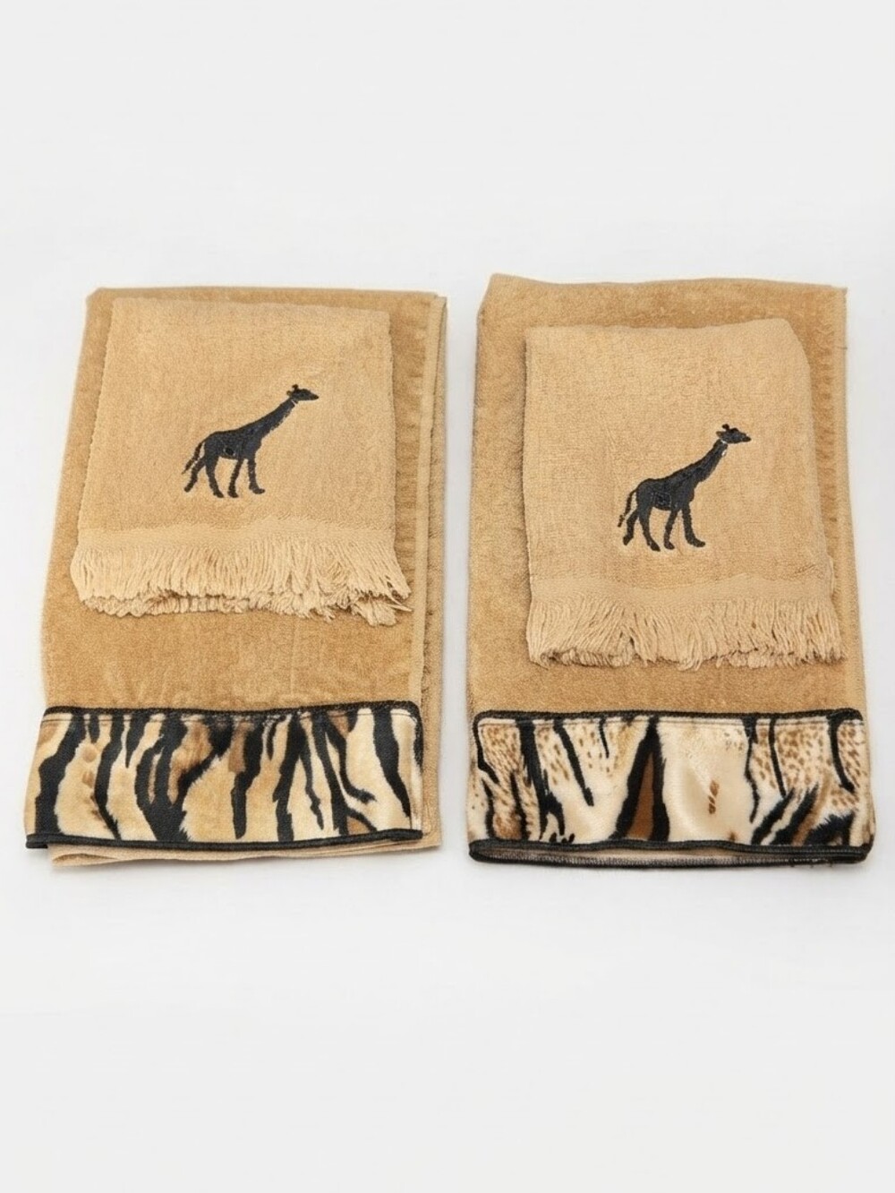 Avanti Giraffe Hand Towel Set Tan Black Animal Print Wild African Safari Theme